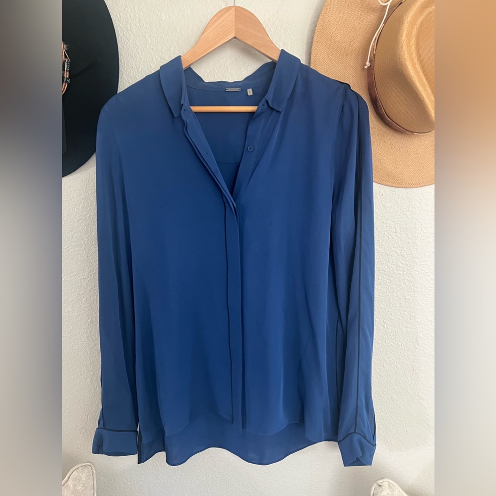 Elie Tahari Button Down Silk Blouse - Navy